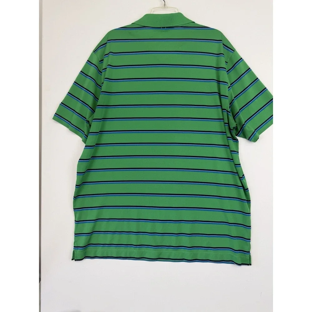 Nike Golf Dri-Fit Polo Shirt Green Blue Striped Performance Mens XXL